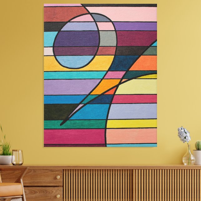 Lienzo Abstracción geométrica con franjas y curvas audace (Insitu (Sala de estar))