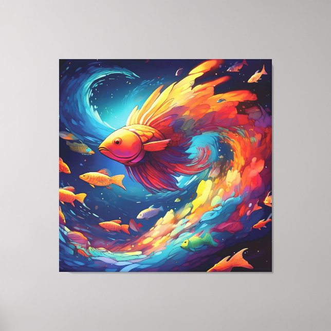 Lienzo Abstract art with fish in space (Anverso)