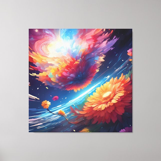 Lienzo Abstract art with flowers in space (Anverso)