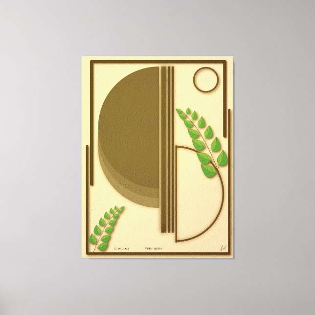 Lienzo Abstract Boho Geometric Arch & Leaves Beige Textur (Anverso)