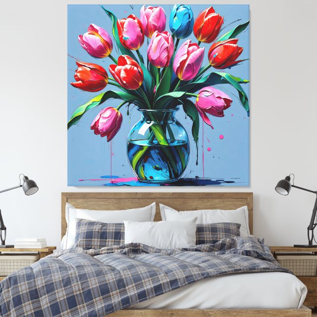 Lienzo Abstract Digital Painting – Colorful Tulip Bouquet (Insitu(Dormitorio))