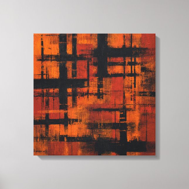 Lienzo Abstract Expressionism Orange and Black Grid Canva (Anverso)
