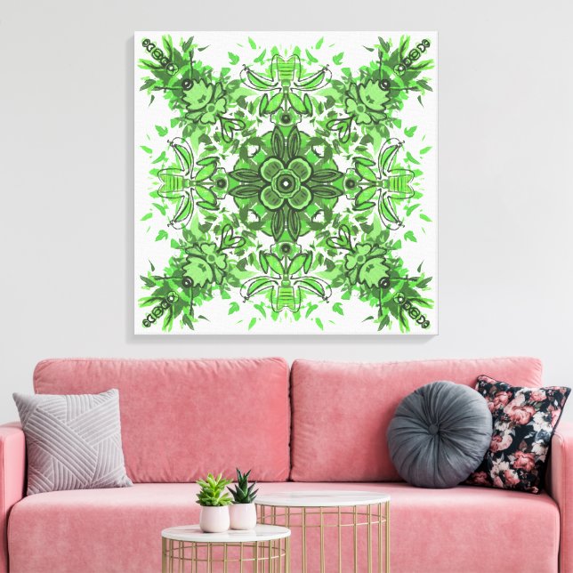 Lienzo Abstract Floral Pattern In Black & Green On White (Insitu (Sala de estar))