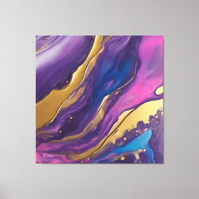 Lienzo Abstract-Flow Art-Blue Pink Purple and Gold (Anverso)