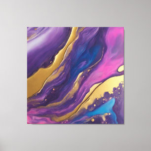 Lienzo Abstract-Flow Art-Blue Pink Purple and Gold