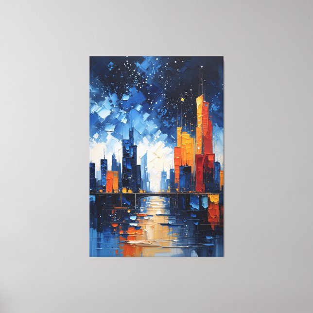 Lienzo Abstract Night Skyline Impasto Canvas Print (Anverso)