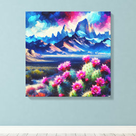 Lienzo Abstract of Mountain Range Blooming Cactus