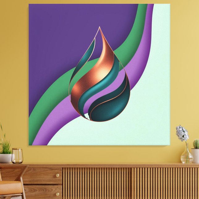 Lienzo Abstract Teardrop Wave Purple Green Copper (Insitu (Sala de estar))