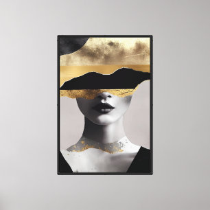 Lienzo Abstract Woman Gold Black Surrealist Art Elegant