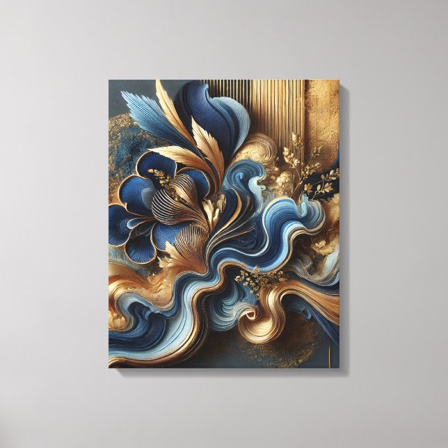 Lienzo abstracto azul y oro de lujo | Muro moderno (Anverso)