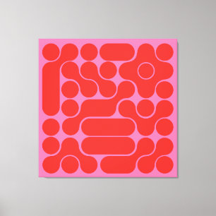 Lienzo abstracto de círculo rojo y rosa intenso