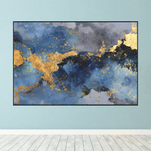 Lienzo abstracto de remolino dorado y azul cósmico