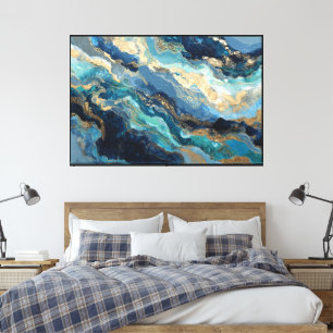 Lienzo abstracto de remolino turquesa y dorado