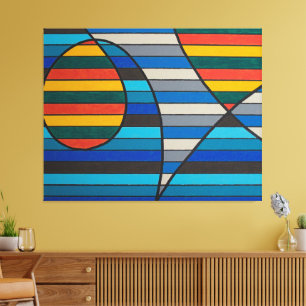 Lienzo Abstracto Geométrico con Franjas y Formas Audaces