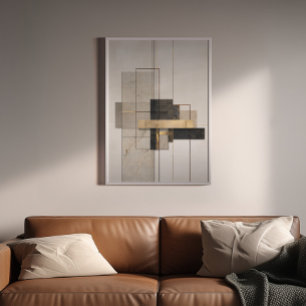 Lienzo Abstracto Geométrico Dorado Neutral