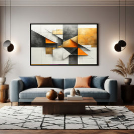 Lienzo Abstracto Geométrico Industrial Naranja Dorado Gri