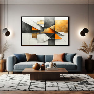 Lienzo Abstracto Geométrico Industrial Naranja Dorado Gri