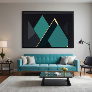 Lienzo Abstracto Geométrico Moderno de Turquesa y Dorado