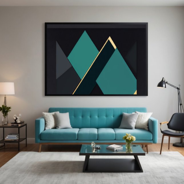 Lienzo Abstracto Geométrico Moderno de Turquesa y Dorado (Subido por el creador)