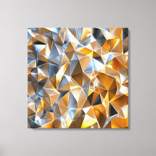 Lienzo Abstracto Metálico Moderno Dorado Plateado Geométr