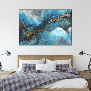 Lienzo abstracto moderno azul y blanco