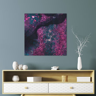 Lienzo Abstracto Moderno Falso Hoja Magenta Índigo Negro 
