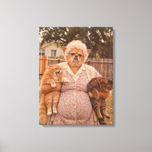 Lienzo Abuela Retro Chihuahua Sosteniendo Dos Gatos Enoja