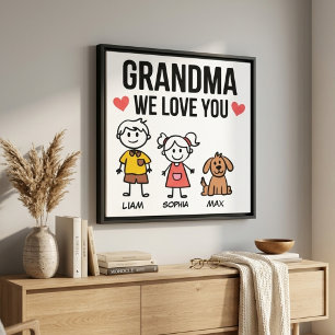 Lienzo Abuela Te Amamos Ilustración Familia Hogar