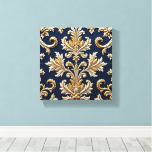 Lienzo Acanthus dorado y blanco sobre azul