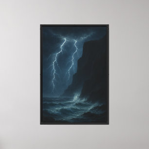 Lienzo Acantilados oceánicos iluminados por tormentas
