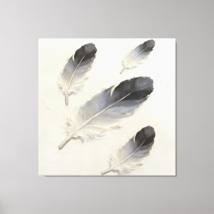 Lienzo Aceite Moderno de Plumas Negras y Grises Texturiza