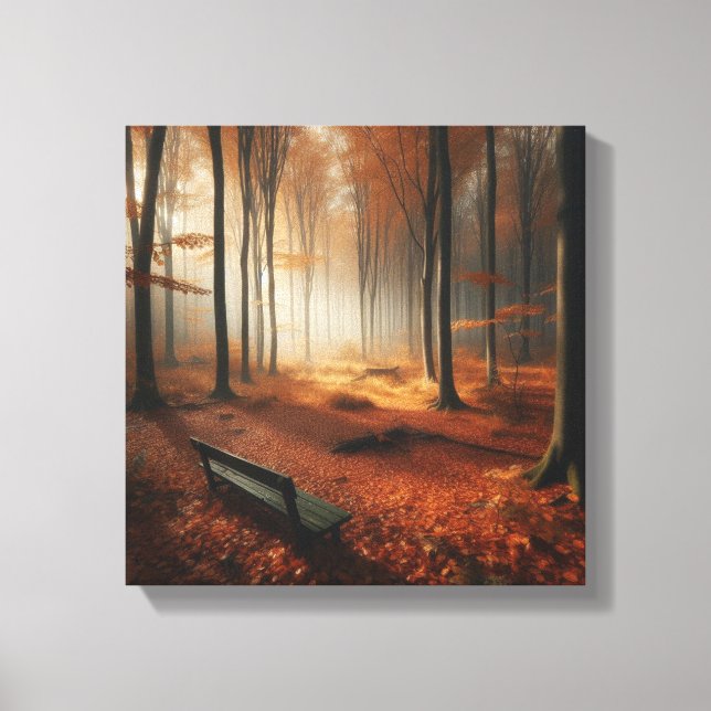 Lienzo Aclaramiento Otoño Dorado con banco con bosque (Anverso)