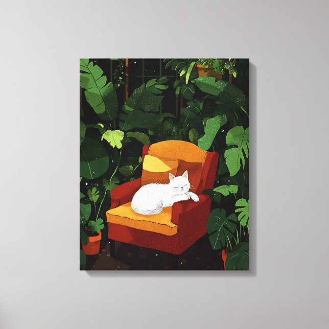 Lienzo Acogedor Ilustracion de gato blanco durmiendo (Anverso)