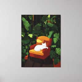 Lienzo Acogedor Ilustracion de gato blanco durmiendo