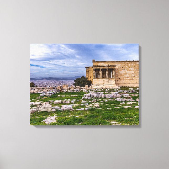 Lienzo Acrópolis con un cielo nublado como fondo, Atenas (Anverso)