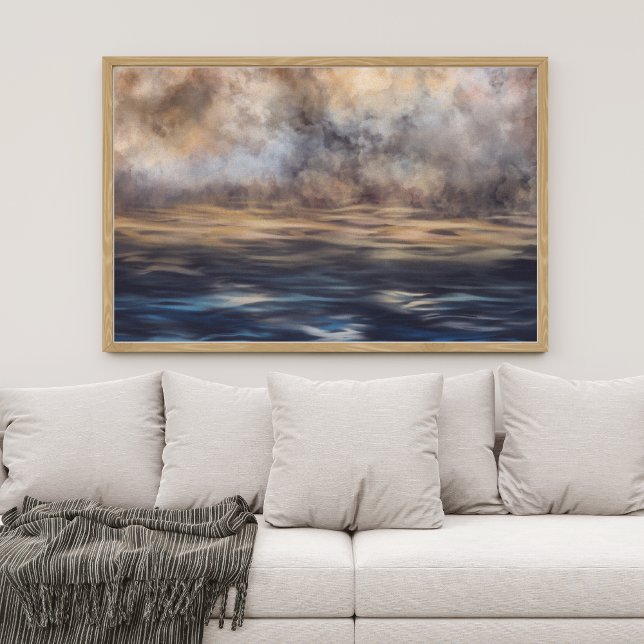 Lienzo Acuarela (Watercolor Abstract Nature Art Canvas Print. landscape, water, waves, clouds, fog, artwork, decor)