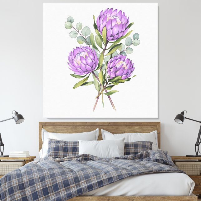 Lienzo Acuarela Botánica Protea Lavanda (Insitu(Dormitorio))