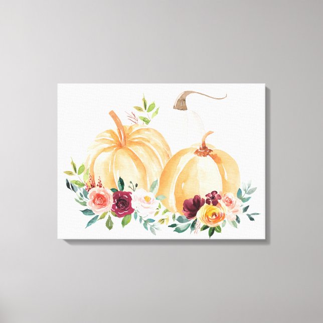 Lienzo Acuarela Calabazas de Otoño y Flores Boho (Anverso)