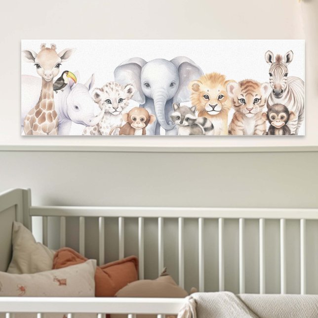 Lienzo Acuarela Cute Safari Jungle Baby Animales (Safari Jungle Animals, Nursery Wall Art Decor for Gender Neutral Nursery Decor)