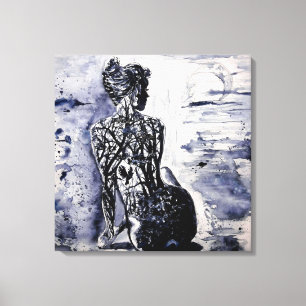 Lienzo Acuarela - Dama de la Naturaleza - Blanco y Negro