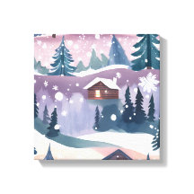 Acuarela De Cabina De Montaña De Nieve