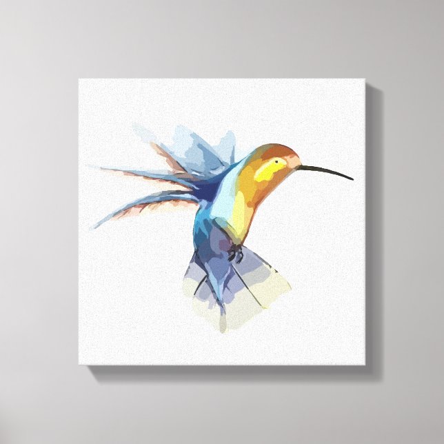 Lienzo acuarela de colibrí, hermoso y pacífico dibujo (Anverso)