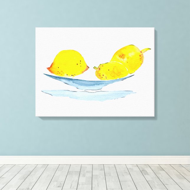 Lienzo Acuarela de fruta amarilla de los lemones (Insitu (piso de madera))
