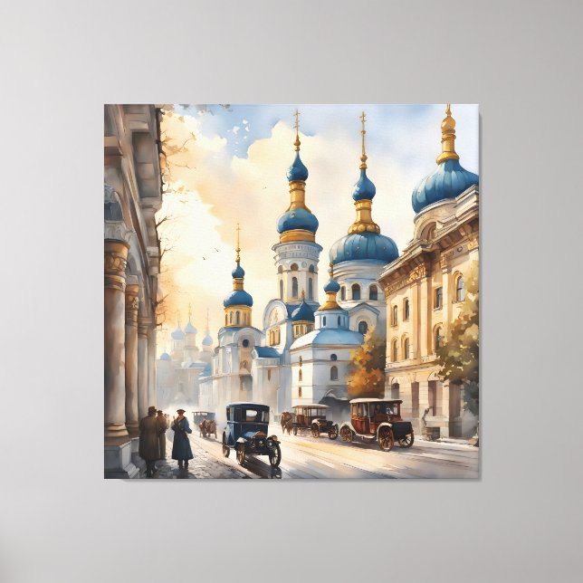 Lienzo acuarela de Kiev Ucrania (Anverso)