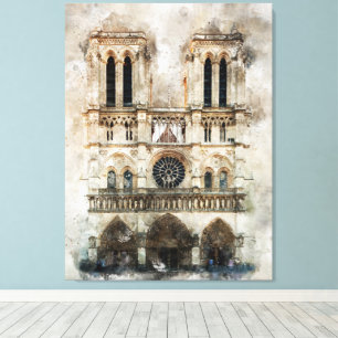 Lienzo Acuarela de la fachada histórica de la Catedral de