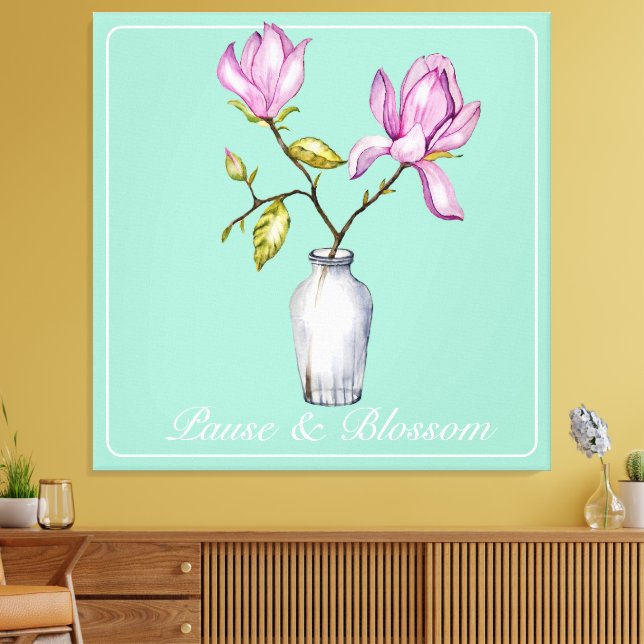 Lienzo Acuarela de Magnolia Rosa Elegante (Insitu (Sala de estar))