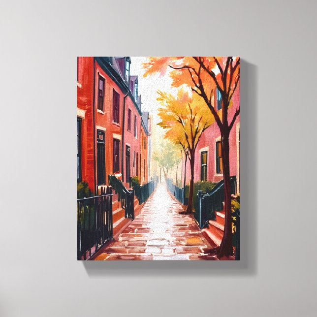 Lienzo Acuarela de otoño de Boston Beacon Hill Massachuse (Anverso)