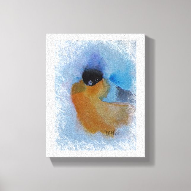 Lienzo Acuarela de pájaro de invierno con pecho naranja (Anverso)