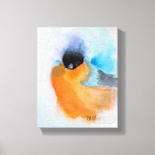 Lienzo Acuarela de pájaro de pollo con pecho naranja