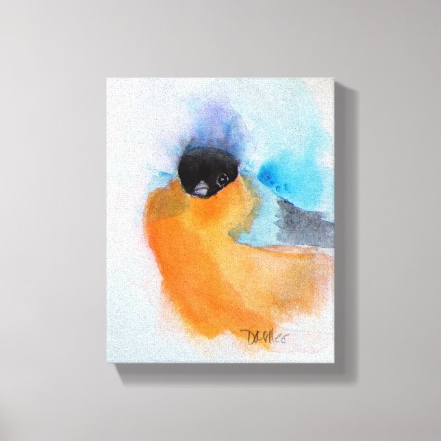 Lienzo Acuarela de pájaro de pollo con pecho naranja (Anverso)